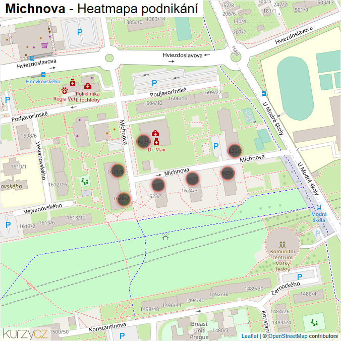 Mapa Michnova - Firmy v ulici.