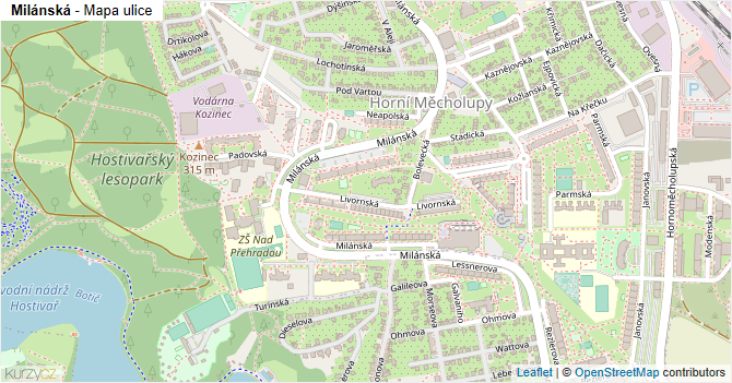 Milánská - mapa ulice