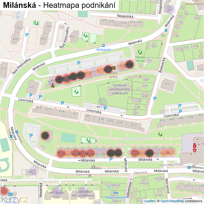 Mapa Milánská - Firmy v ulici.