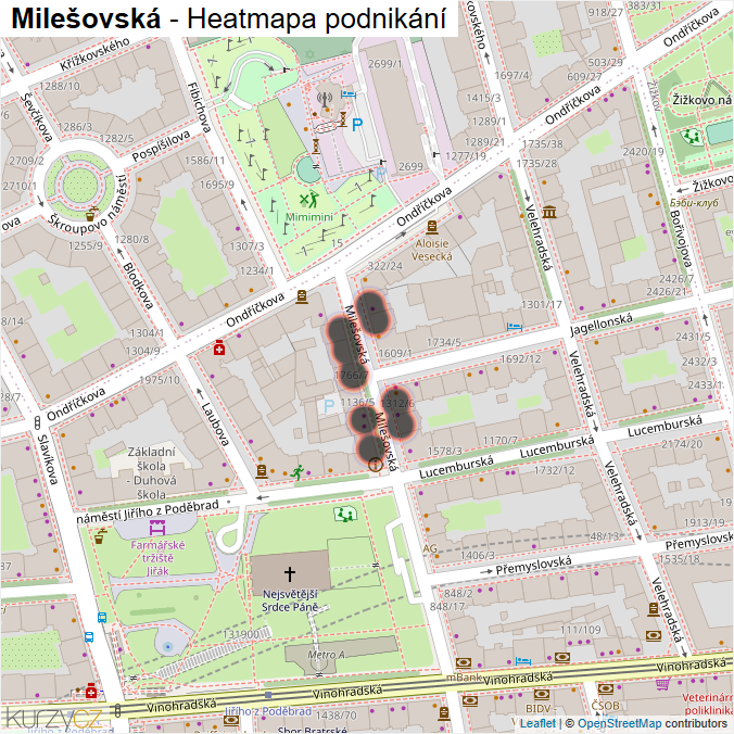 Mapa Milešovská - Firmy v ulici.