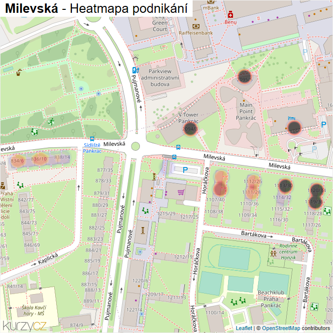 Mapa Milevská - Firmy v ulici.