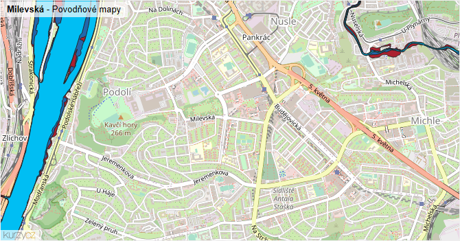 Milevská - záplavové mapy stoleté vody