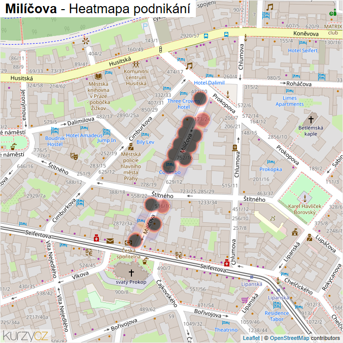 Mapa Milíčova - Firmy v ulici.