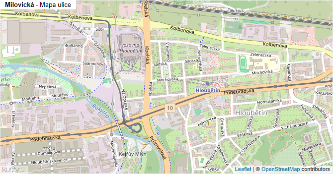 Milovická - mapa ulice