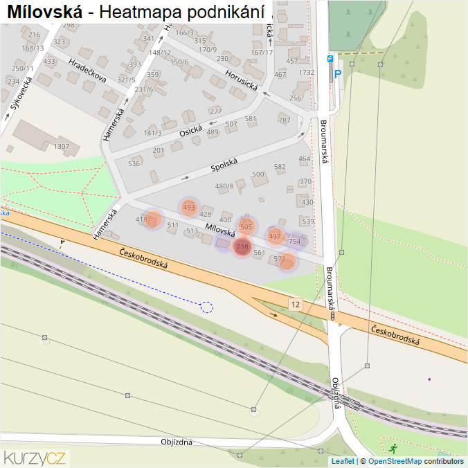 Mapa Mílovská - Firmy v ulici.