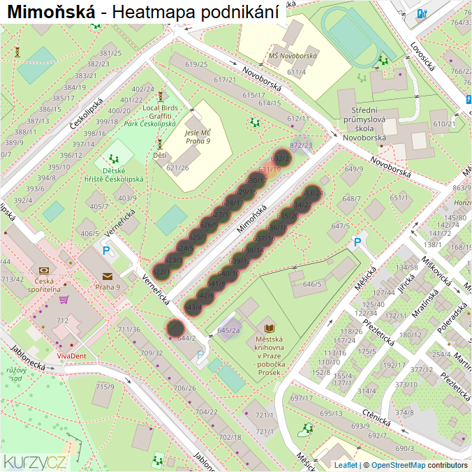 Mapa Mimoňská - Firmy v ulici.