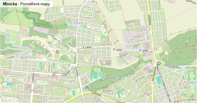 Minická - záplavové mapy stoleté vody