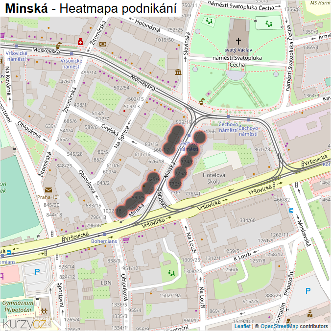 Mapa Minská - Firmy v ulici.