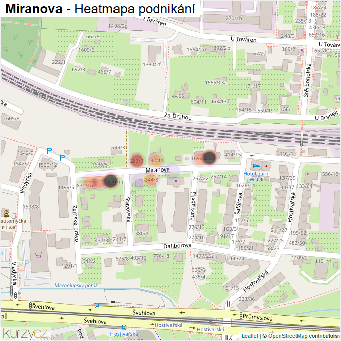 Mapa Miranova - Firmy v ulici.