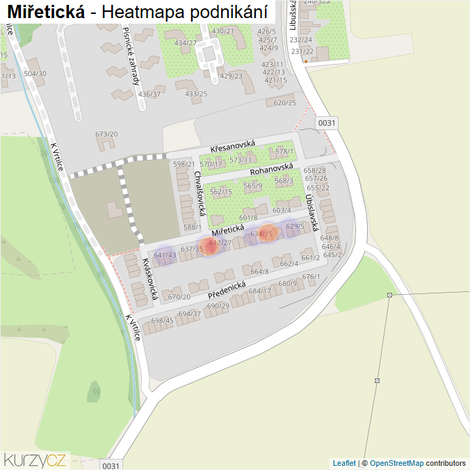 Mapa Miřetická - Firmy v ulici.