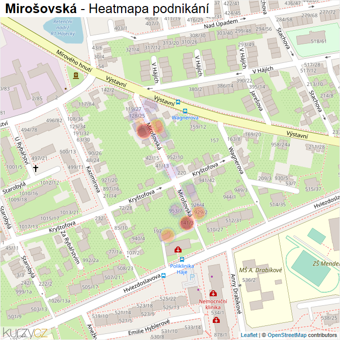 Mapa Mirošovská - Firmy v ulici.