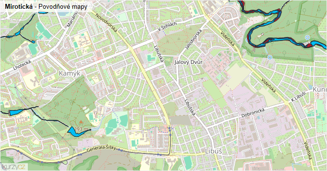 Mirotická - záplavové mapy stoleté vody