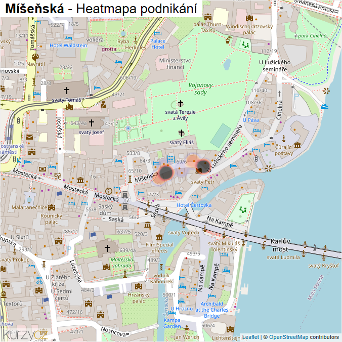 Mapa Míšeňská - Firmy v ulici.