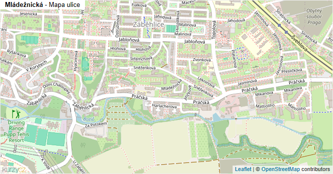 Mládežnická - mapa ulice