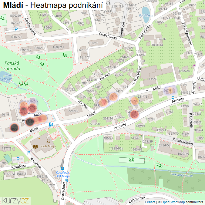 Mapa Mládí - Firmy v ulici.