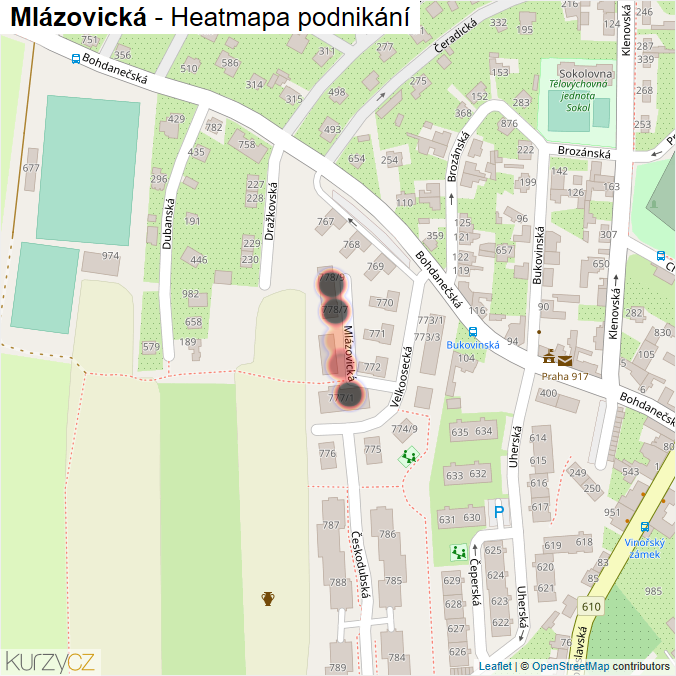 Mapa Mlázovická - Firmy v ulici.