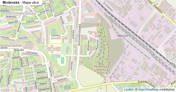 Modenská - mapa ulice
