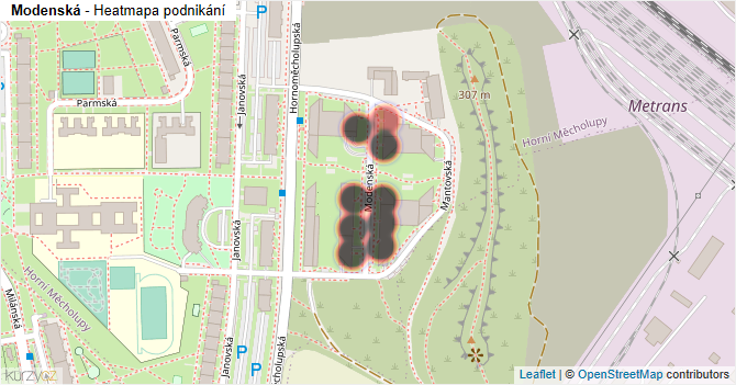 Modenská - mapa podnikání