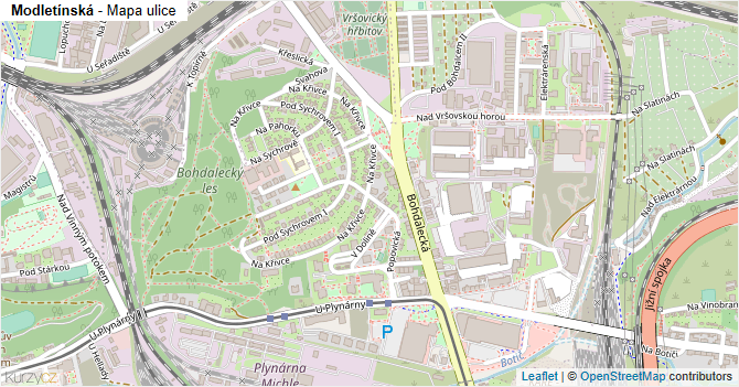 Modletínská - mapa ulice
