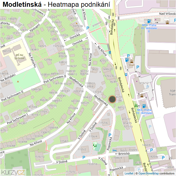 Mapa Modletínská - Firmy v ulici.
