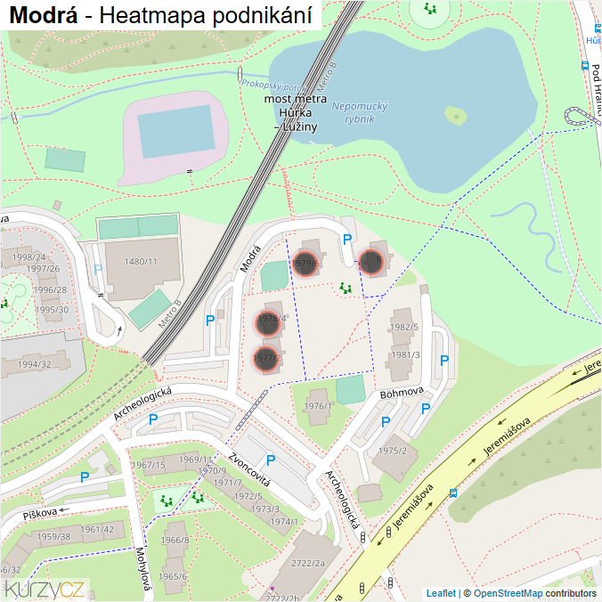 Mapa Modrá - Firmy v ulici.