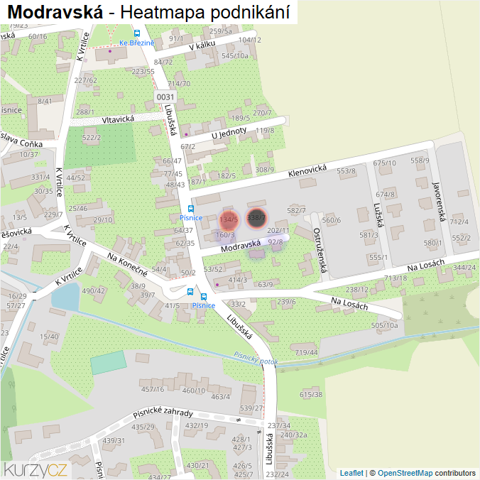 Mapa Modravská - Firmy v ulici.