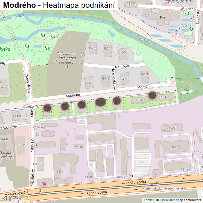 Mapa Modrého - Firmy v ulici.