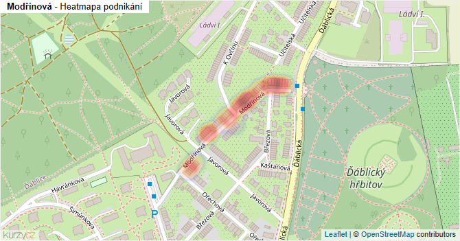 Modřínová - mapa podnikání