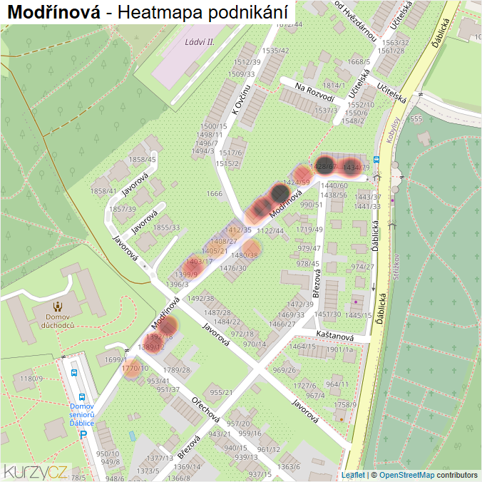Mapa Modřínová - Firmy v ulici.