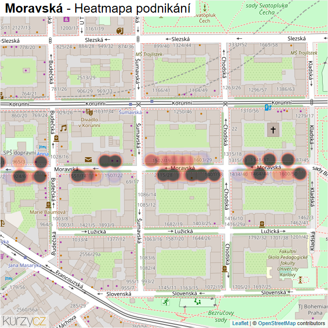 Mapa Moravská - Firmy v ulici.