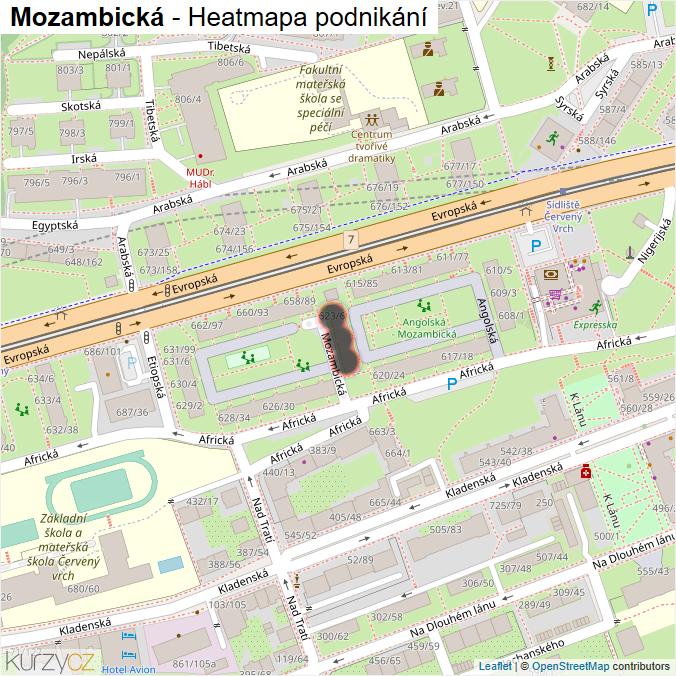 Mapa Mozambická - Firmy v ulici.