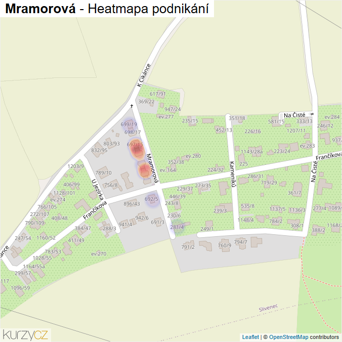 Mapa Mramorová - Firmy v ulici.
