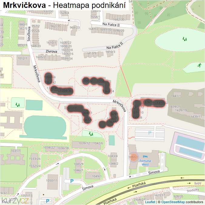 Mapa Mrkvičkova - Firmy v ulici.