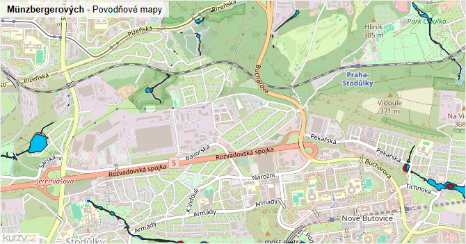 Münzbergerových - záplavové mapy stoleté vody