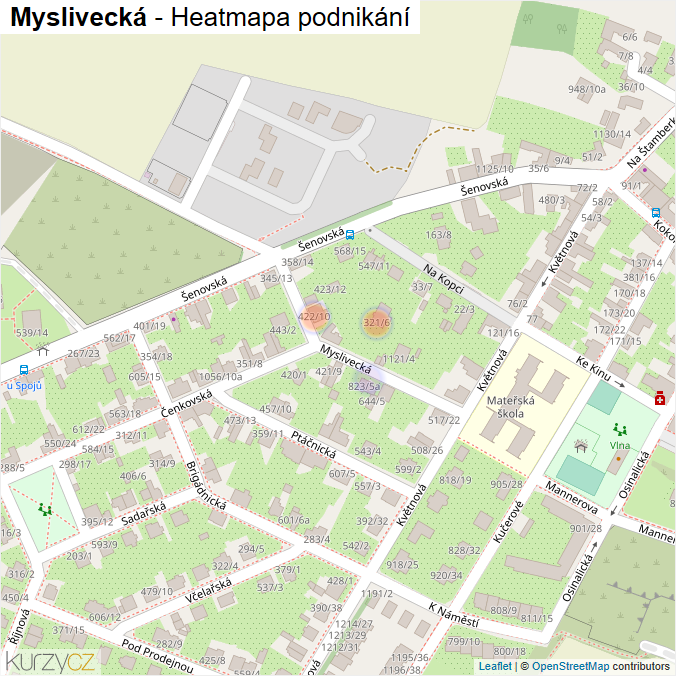 Mapa Myslivecká - Firmy v ulici.