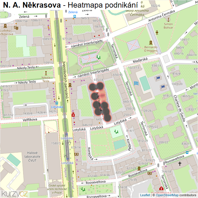 Mapa N. A. Někrasova - Firmy v ulici.