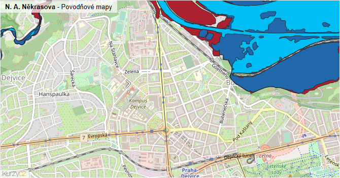 N. A. Někrasova - záplavové mapy stoleté vody