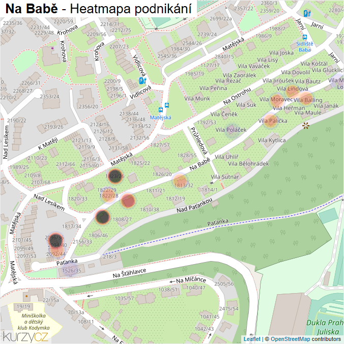 Mapa Na Babě - Firmy v ulici.
