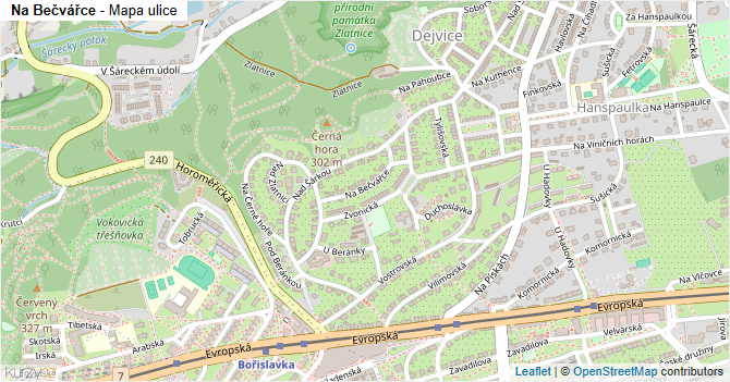 Na Bečvářce - mapa ulice