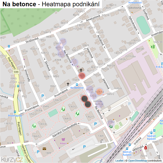 Mapa Na betonce - Firmy v ulici.