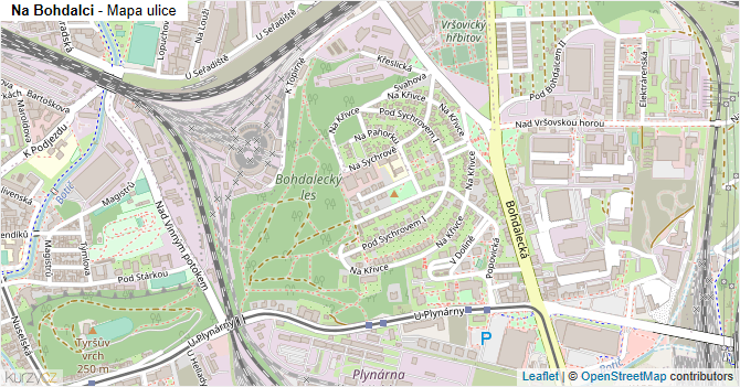 Na Bohdalci - mapa ulice