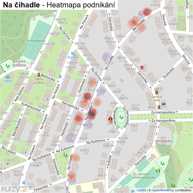 Mapa Na čihadle - Firmy v ulici.