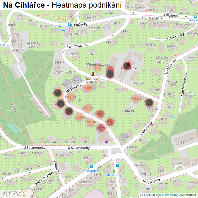 Mapa Na Cihlářce - Firmy v ulici.