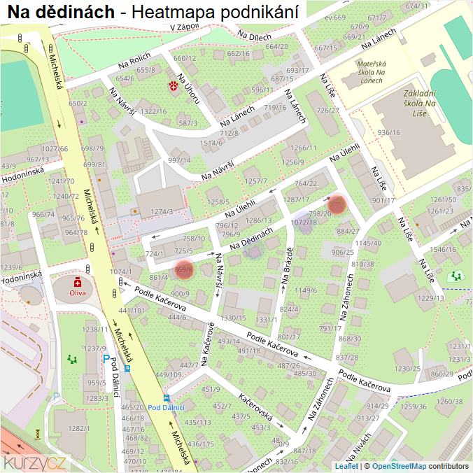 Mapa Na dědinách - Firmy v ulici.