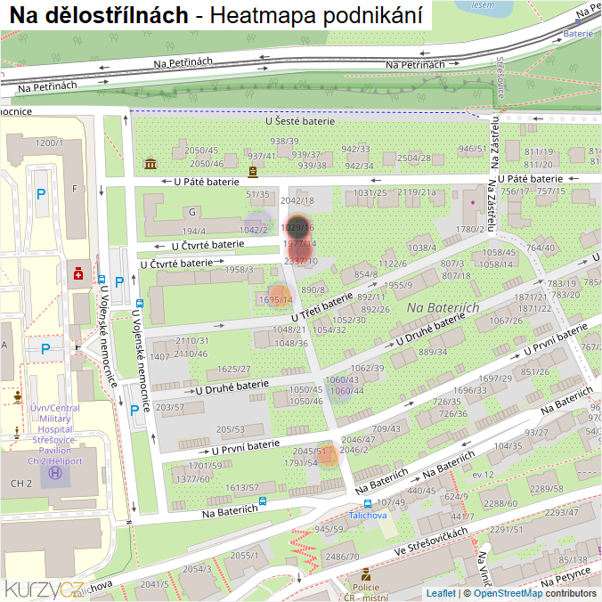 Mapa Na dělostřílnách - Firmy v ulici.