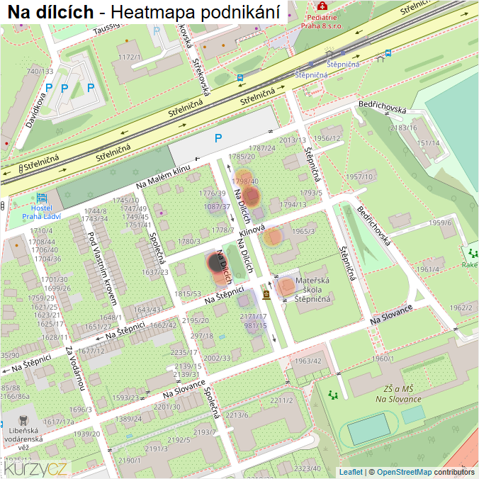 Mapa Na dílcích - Firmy v ulici.