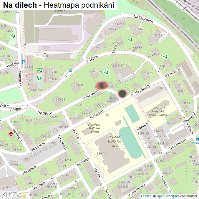 Mapa Na dílech - Firmy v ulici.