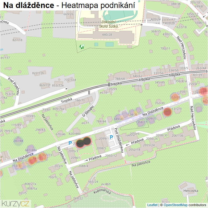 Mapa Na dlážděnce - Firmy v ulici.