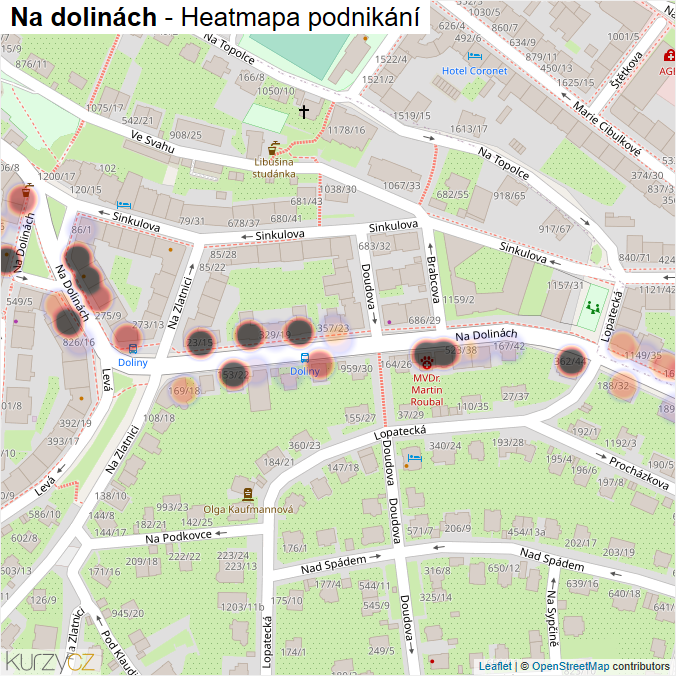 Mapa Na dolinách - Firmy v ulici.