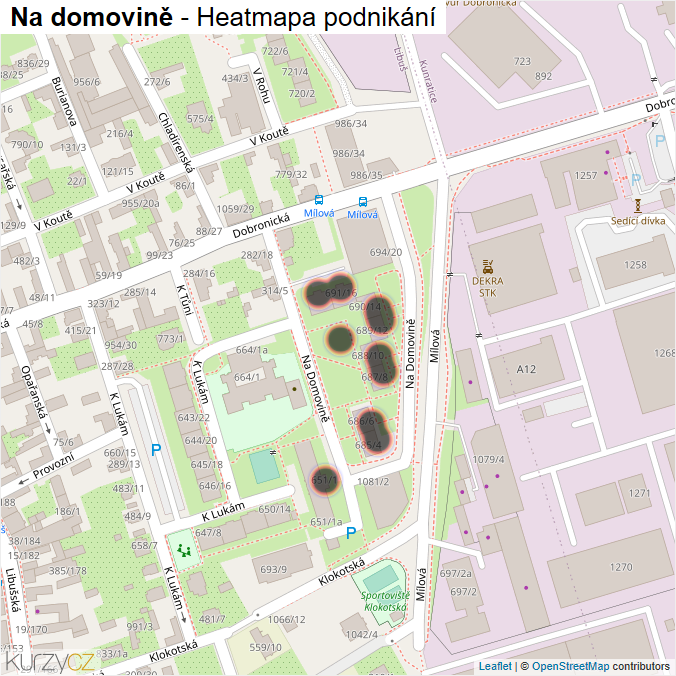 Mapa Na domovině - Firmy v ulici.